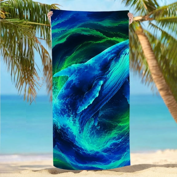 RKSupls 30x60inch Beach Towel Neon Whale Splash Oversized Microfiber Beach Towel - Machine Washable Ultra-Soft Microfiber, Ideal for Bathroom beach yoga