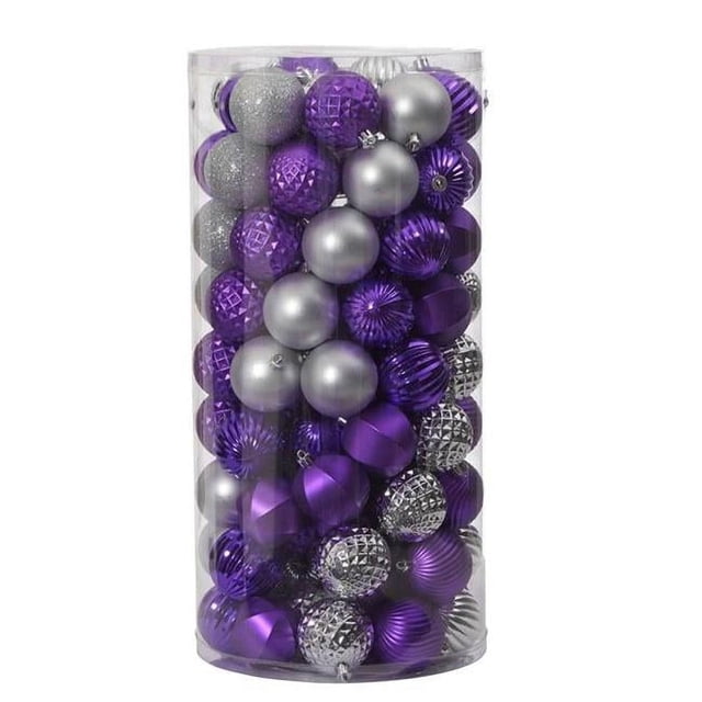 Nearly Natural D1002-SV 60 mm Holiday Shatterproof Christmas Tree Ornament Set with Re-Useable Tube, Silver - 101 Count