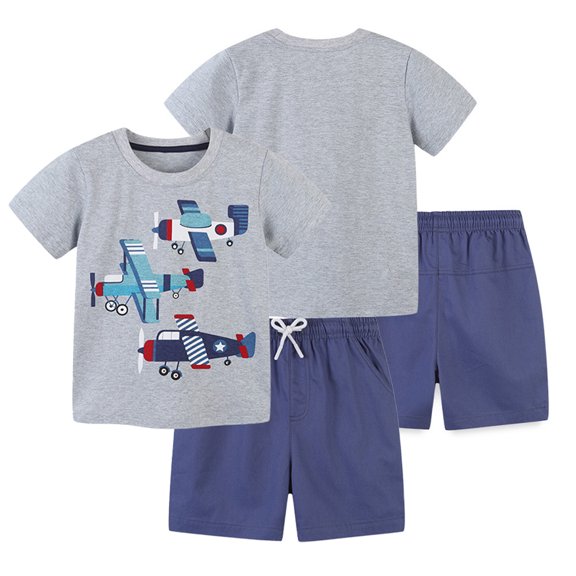 WOLLED 2PCS Toddler Baby Boys Short Sleeved T-Shirts and Cartoon Print Shorts Set Kids Summer Handsome Casual Shorts Outfit 2-8T