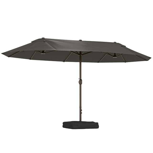 Outsunny Parasol de Patio Extérieur 15 Pieds avec Manivelle de Levage, Gris Foncé