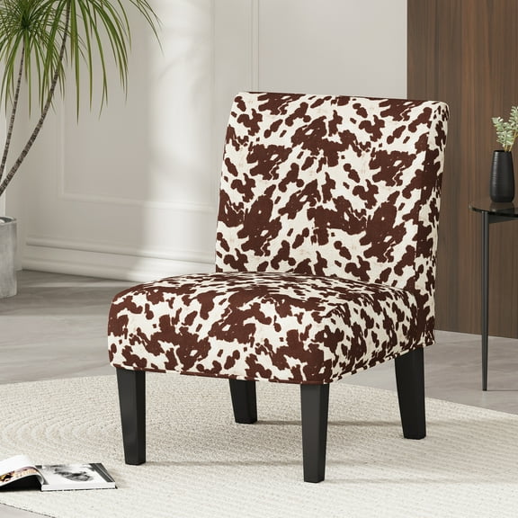 Noble House Cassie Fabric Slipper Accent Chair, Farmhouse Design, Cow Print