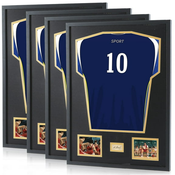 Jersey Display Case with Signature Slot and Photo Slots - 98% UV Blocking Shadow Box Frame for Sports Jersey Preservation | Football, Basketball, Hockey, Soccer (4 Pack)