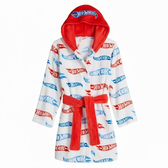 Hot Wheels Racing Cars Boy's Cozy Soft Fleece Hooded Print Bathrobe, Robe, Size 8