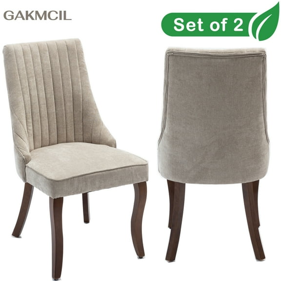 GAKMCIL Velvet Dining Chairs (Set of 2), Channel Tufted Kitchen Dinner Chair Comfy Fabric Upholstered Accent Chair for Dining Room with Solid Wood Legs, Weight Capacity:300lb (Beige)