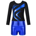 thumbnail image 3 of YONGHS Kids Girls Gymnastics Active Dancewear Long Sleeve Leotard Bodysuit with Shorts Set Royal Blue 10, 3 of 7