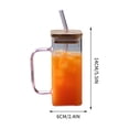 thumbnail image 3 of Square Glass Tumbler with Bamboo Lid & Glass Straw, Clear Handle Iced Coffee Cup, Reusable Drinking Glass for Juice, Coffee, Tea, Home Office, 3 of 7