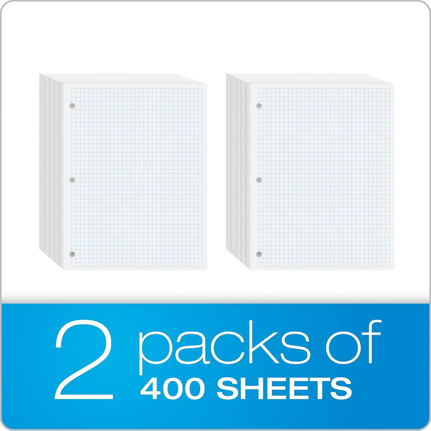 Loose Leaf Paper, Filler Paper Notebook Paper, 8-1/2" x 11", (4x4), 3-Hole Punched, 800 Sheets for 3 Ring Binders, 2 Packs of 400, White