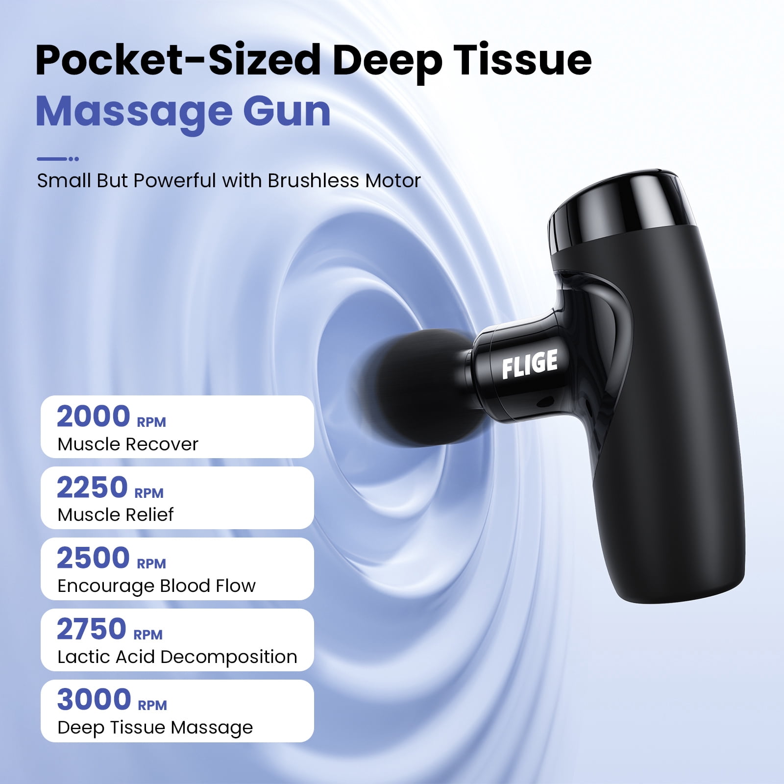 Open Box FLIGE Percussion Pocket-Sized Deep Tissue Massage Gun for Pain Relief & Muscle Recovery Gifts- 7mm Amplitude 3000 RPM