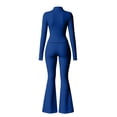 thumbnail image 3 of GILIGEGE Women 2 Piece Outfits Fall Long Sleeve Zip Up Tracksuit,workout sets,Thumbhole Jacket & High Waist Flare Leg Pants Set,Solid Color Slim Fit Outfit Active Suit for Workouts Dark Blue M, 3 of 4