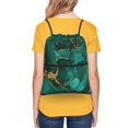 thumbnail image 4 of Naloa Green Gold Glitter Drawstring Backpack String Bag Cinch Water Resistant for Gym Shopping Sport Yoga, 4 of 6
