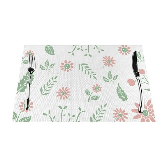 YFYANG Washable Heat-Resistant Placemats, 70% PVC/30% Polyester, Flower Leaves Pattern Kitchen Table Mat, 12" x 18" 6 Piece