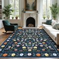 thumbnail image 1 of Washable Boho Floral Area Rug, Soft Low-Pile Faux Wool Non-Slip for Living Room Bedroom, 1 of 6