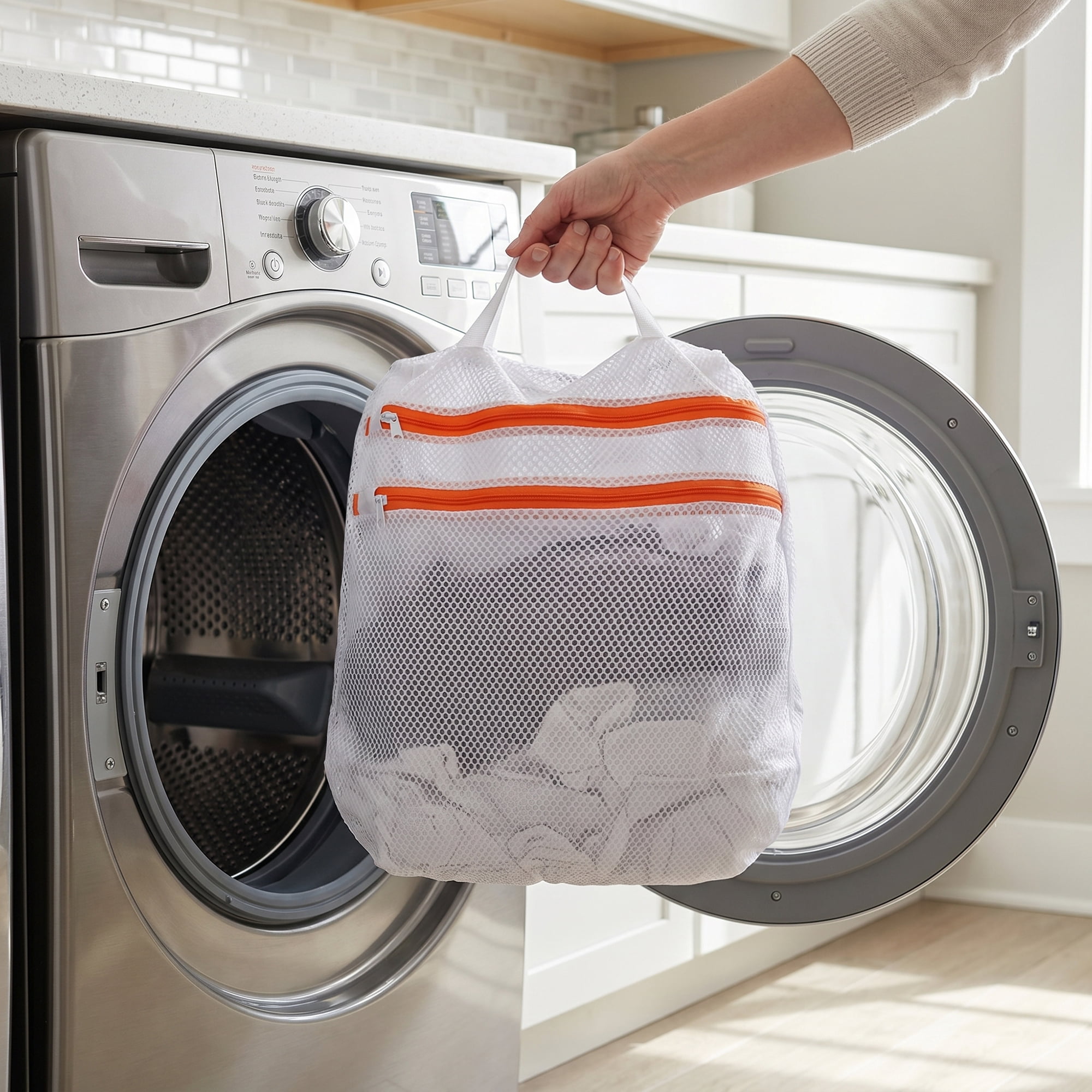 Unique Bargains 2 Pcs Mesh Laundry Bags, Durable Zipper Closure White 15.7"x15.7"
