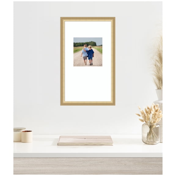 Kate and Laurel Florence Gold Rectangle Picture Frame 13x22 Matted to 8x8 Gold Classic Photo Frame for Gallery Wall Decor