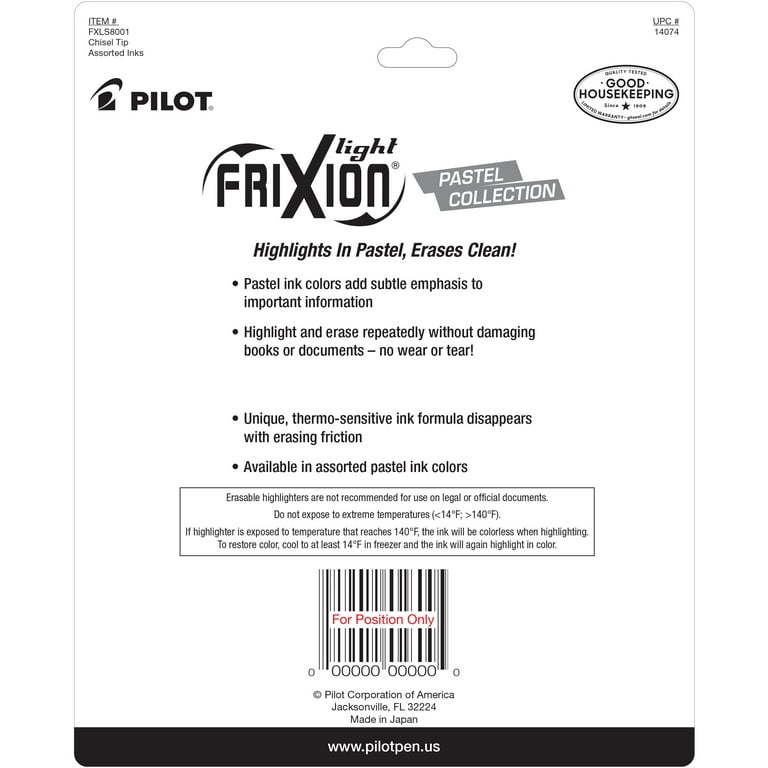 Pilot FriXion Light Pastel Collection Erasable Highlighters, Assorted, 5-Pack