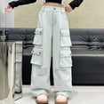 thumbnail image 4 of Otqutp Girl's Elastic High Waist Cargo Pants Y2k Wide Leg Sweatpants Loose Baggy Pants Teen Girl School Trendy Plus Size Clothes, 4 of 7