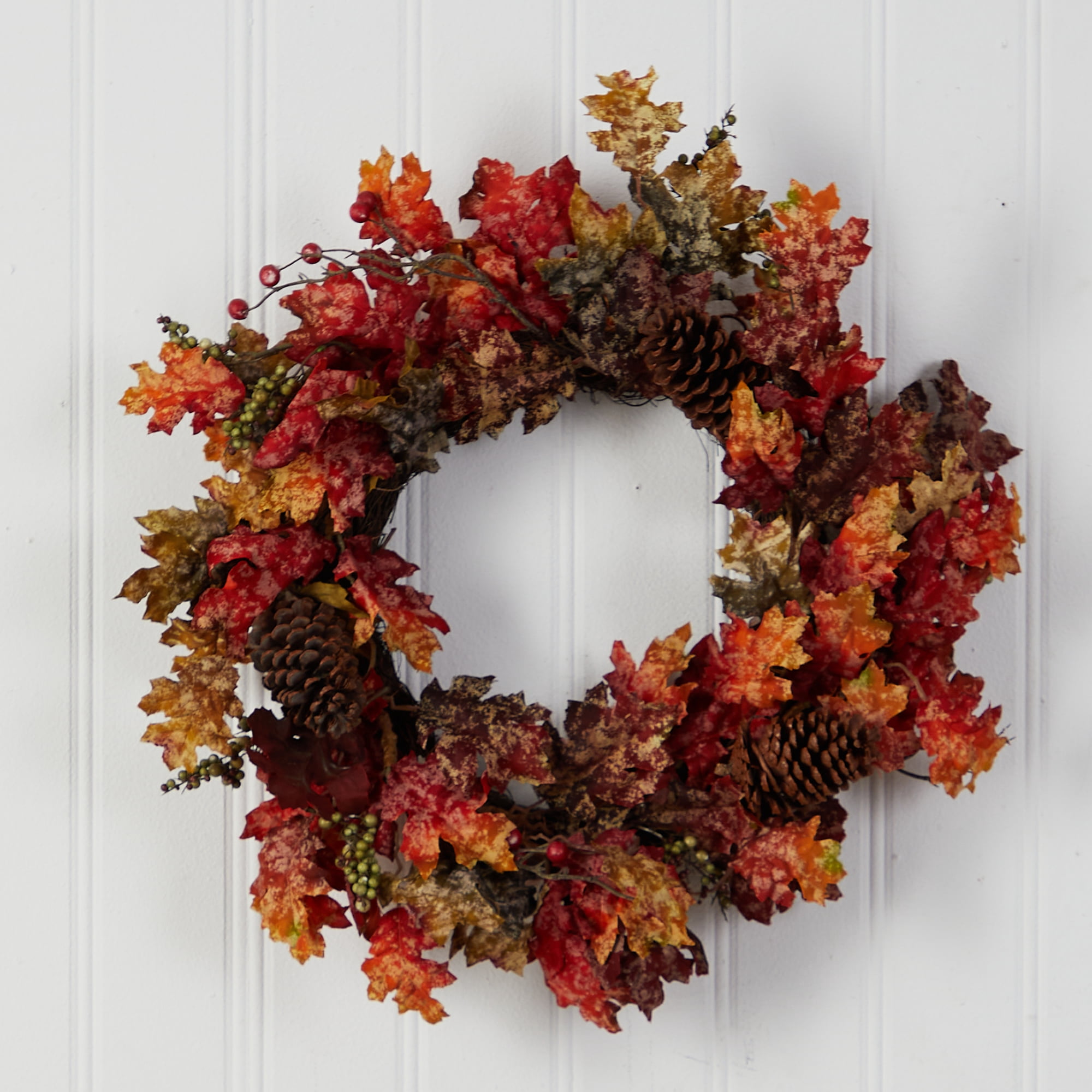 Nearly Natural Plastic Thanksgiving Artificial Fall Wreath, 24" (Multicolor)