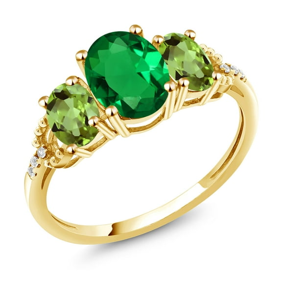 Gem Stone King 10K Yellow Gold Green Simulated Emerald Green Peridot and Diamond Accent Engagement Ring for Women (1.79 Cttw, Gemstone Birthstone, Size 9)