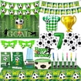 thumbnail image 2 of Tema de fútbol decoraciones de cumpleaños telón de fondo mantel vajilla conjunto número globo pancarta fútbol regalos de cumpleaños favores para niños, 2 of 5