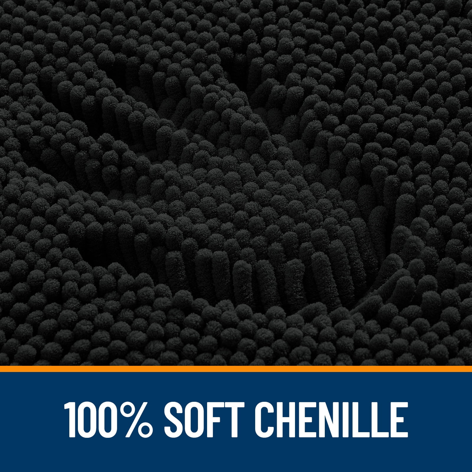 Buganda Bathroom Rugs 34x21, Quick Dry Machine Washable Chenille Bath Mats with Rubber Backing, Black