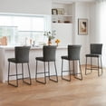 thumbnail image 3 of Grey Modern Faux Leather Bar Stools Set of 4, 27 Inch Upholstered Counter Height Bar Stool, Counter Stools with Classic Vertical Stripe Backrest, 3 of 11