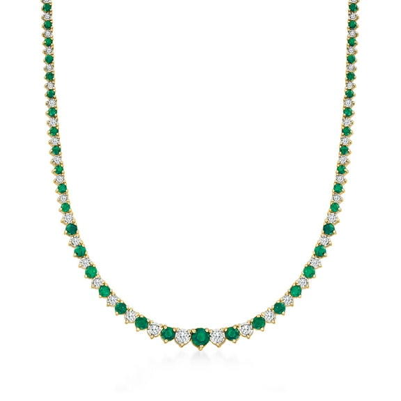 Ross-Simons 6.50 ct. t.w. Emerald and 1.50 ct. t.w. Diamond Tennis Necklace in 18kt Gold Over Sterling, Women's, Adult