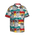 thumbnail image 2 of Hawaiian Shirt For Men, Black White Owl Colorful Stripes Mens Button Down Short Sleeve Shirt, Summer Beach Shirts For Men, 2 of 2