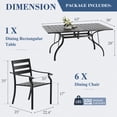 thumbnail image 3 of HOMREST 7 Piece Outdoor Patio Dining Set for 6, 63" Rectangular Metal Table with Umbrella Hole and Storage Shelf, Stackable Steel Chairs, Large Patio Furniture Set for Deck/Backyard/Poolside/Garden, 3 of 9