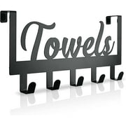KYONANO Door Hanger with 5 Hooks, Door Hooks for Hanging, Clothes Hooks Door for Bathroom Door Hooks Black Modern Matt Towel Holder Door Bathroom Jacket Holder Door "Towels" Door Hanger