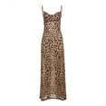 thumbnail image 2 of Khaki Leopard Print Cowl Neck Maxi Slip Dress With Spaghetti Straps For Casual And Night Out, 2 of 5