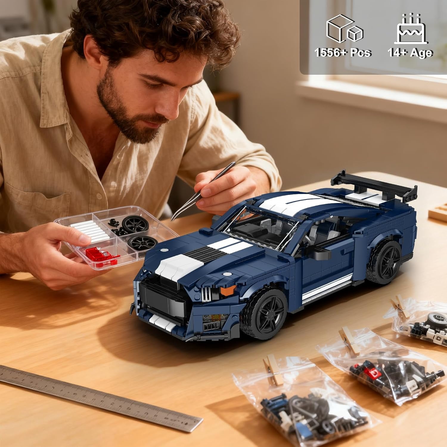 Sports Car Building Block Kits, MOC Supercar Racing Car Model Building Sets, Gift for Collections Enthusiasts (1556+ Pieces, Static Version)
