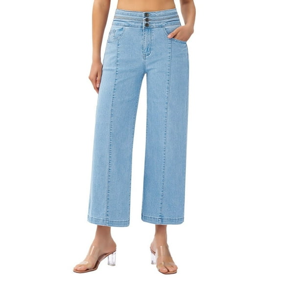 roswear Women's Wide Leg Petite Jeans Stretchy, 26.4" Inseam, Size 4-16