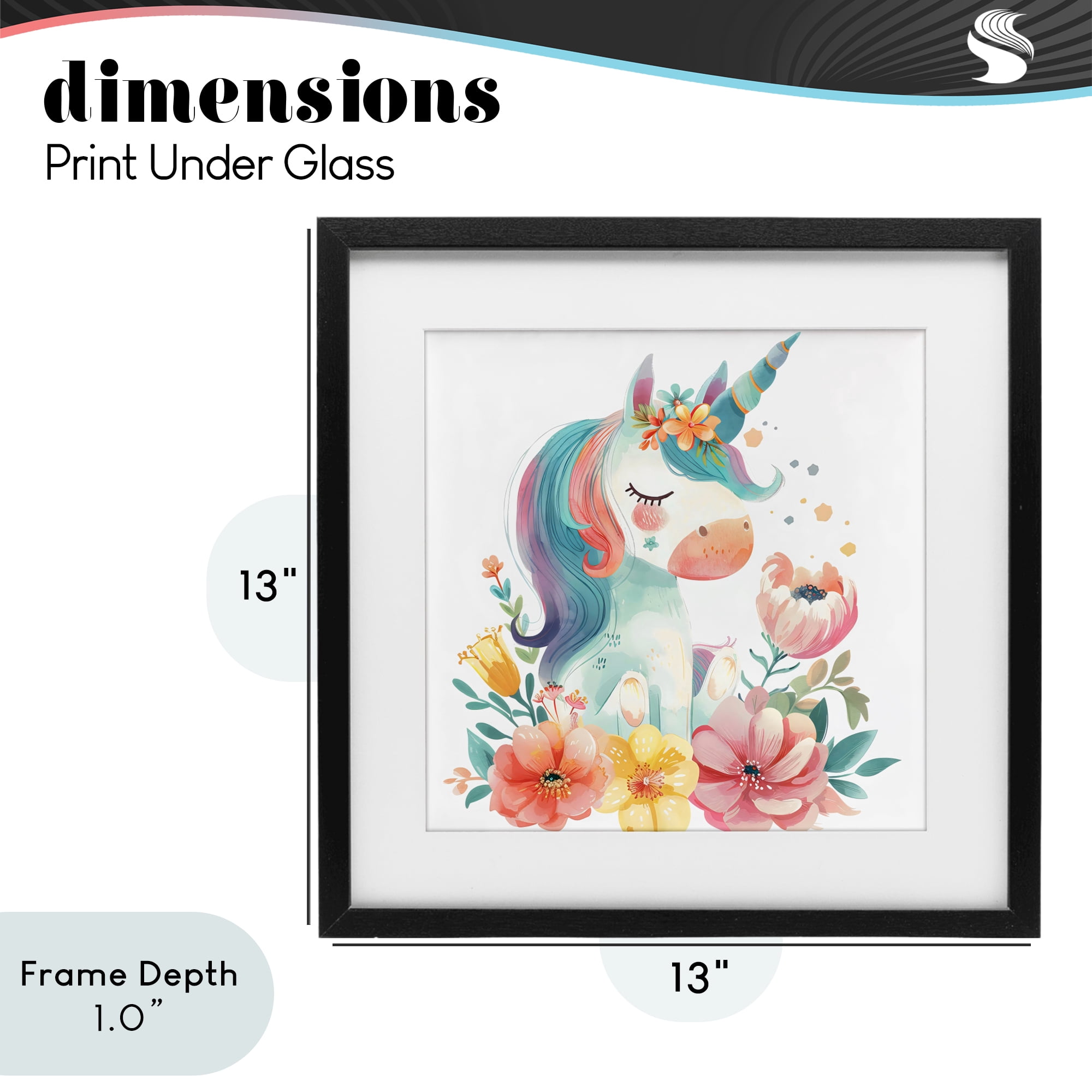 Stupell Industries Whimsical Unicorn with Blossoms Black Framed Print Under Glass, design by Creative Studio