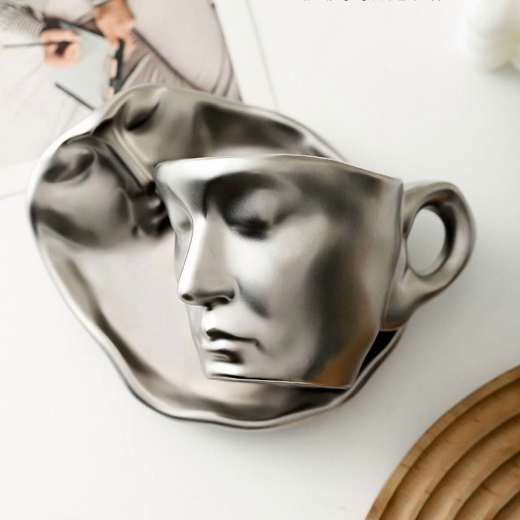 1pc Creative Ceramic Kiss Espresso Cup - Unique Metal Touch Design, Ideal Valentines Day, WeddingGift - Durable, High-Quality