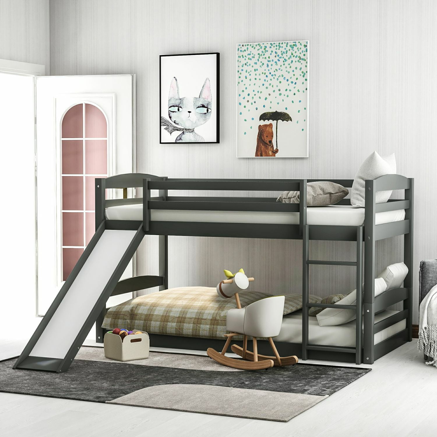 Modern Solid Wood Low Bunk Bed Twin, Young Pioneer Bunk Bed