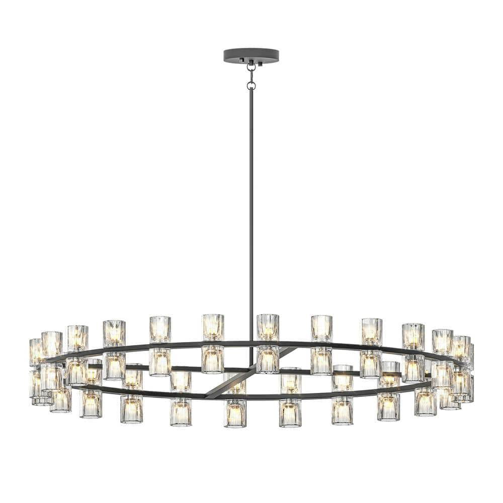 Spaco 48 Inches Luxury Chandeliers Crystal Includes Bulbs, Simple Decorative Lights, Modern LED Lighting for Indoor as Living Room, Dining Room, Black