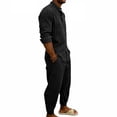 thumbnail image 5 of VBTAPA 2 Piece Outfits for Men Striped Button Down Shirts and Pants Set Long Sleeve Loungewear Pj Sets Black L, 5 of 9