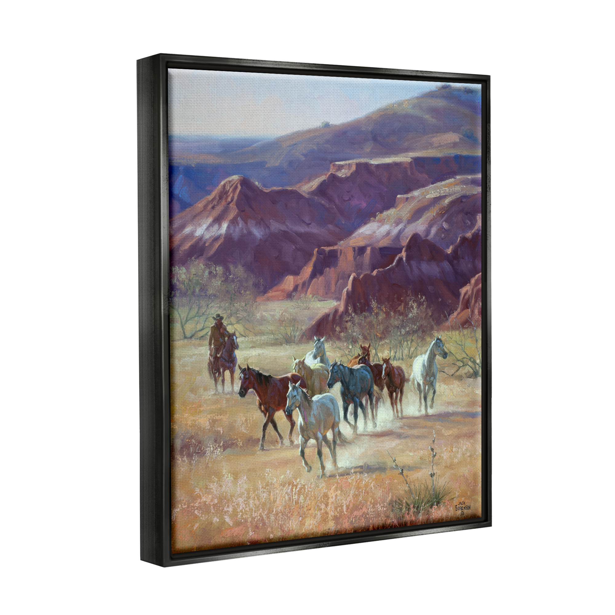 Stupell Industries Horses in Canyon Landscape Animals & Insects Painting Black Floater Framed Art Print Wall Art, 25 x 31