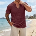 thumbnail image 4 of 100 Percent Cotton T-Shirts for Men Jerdar Men's Solid Color Pleated Frayed Edges Special V-neck Short-sleeved Shirt, 4 of 5