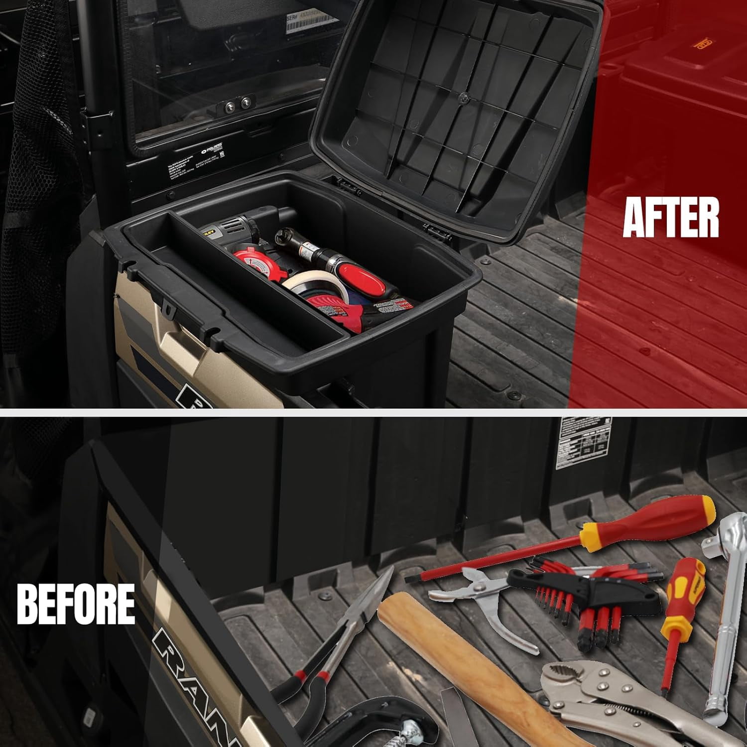 A & UTV PRO Bed Storage Box 5.5GAL Compatible with Polaris Ranger 1000 XP 900 800 700 570 500 Polaris General 1000 Accessiories Cargo Box Hard Tool Box 21L