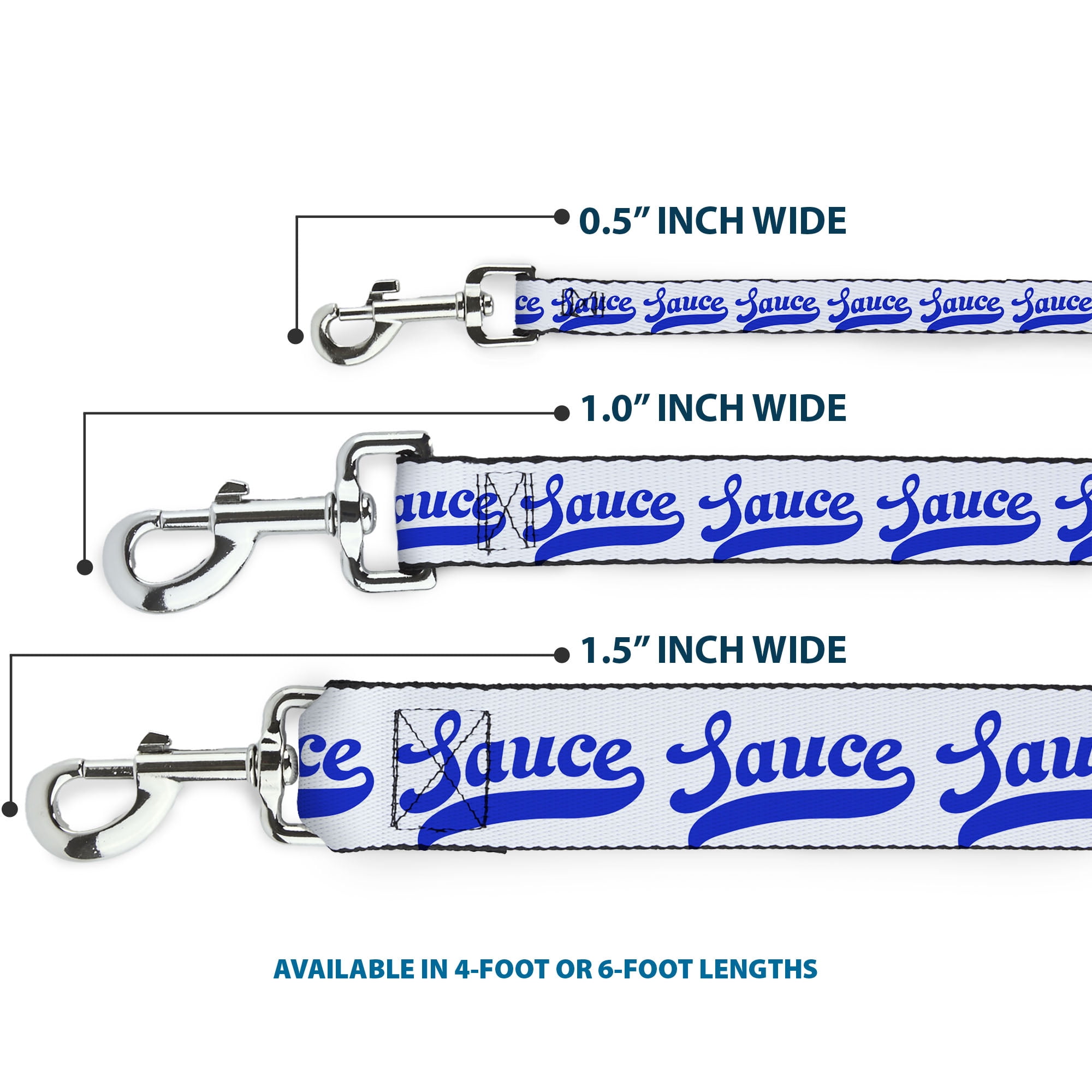 Buckle-Down Pet Leash, Dog Leash, Sauce Baseball Script White Blue, 6 Feet Long 1.0 Inch Wide