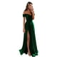 thumbnail image 1 of Vestido de fiesta GODCUN satinado con hombros descubiertos, corte A, verde esmeralda, 1 of 7