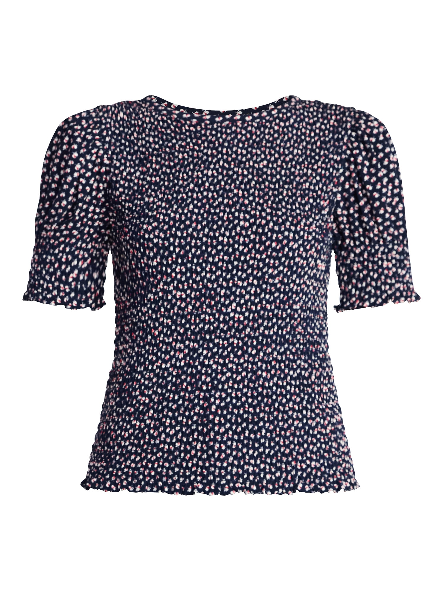 Time and Tru Women's Smocked Top with Short Puff Sleeves, Sizes XS-XXXL