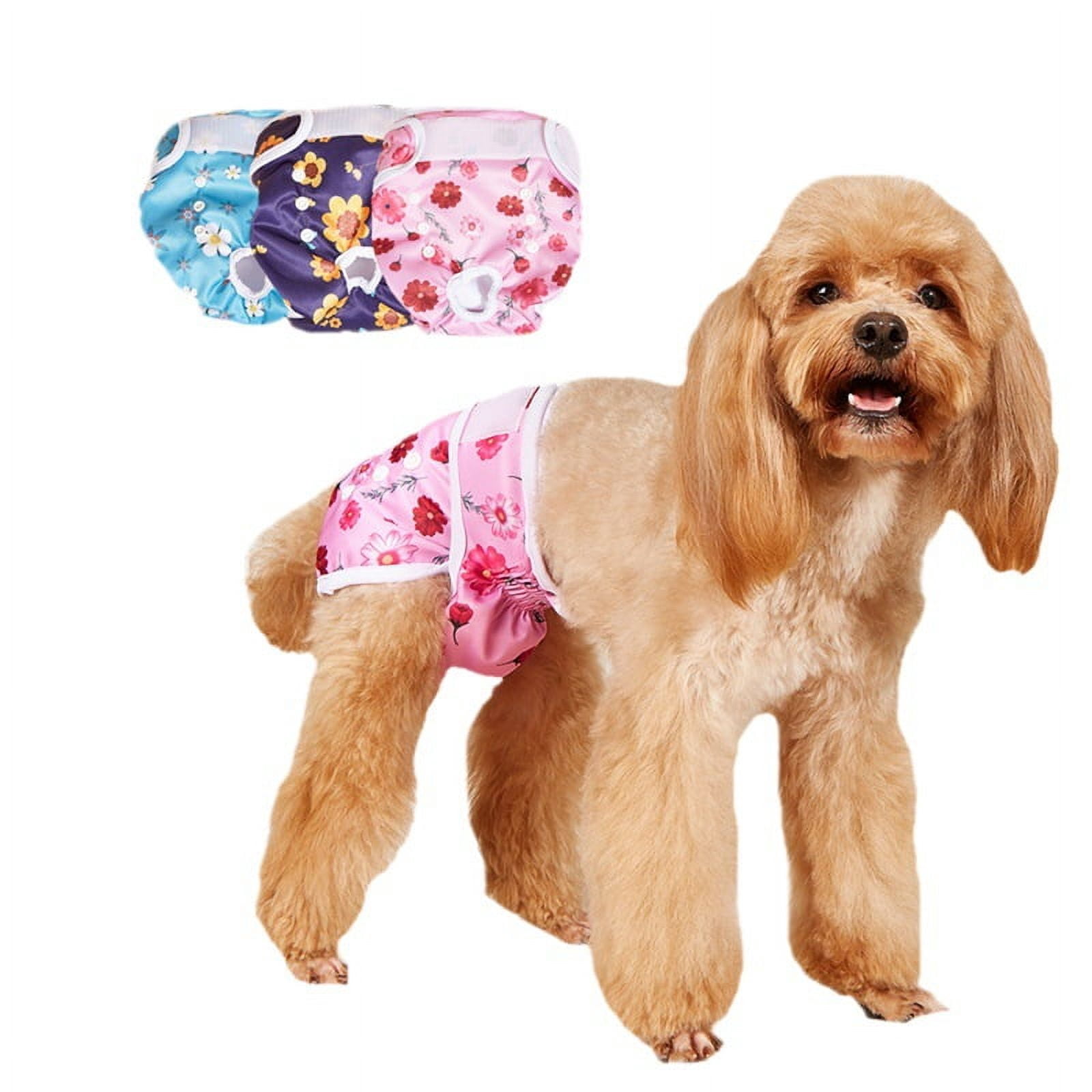 Pet Soft Washable Female Diapers Cute Flower Dog Diapers, Comfort Reusable Doggy Diapers for Girl Dog in Period Heat