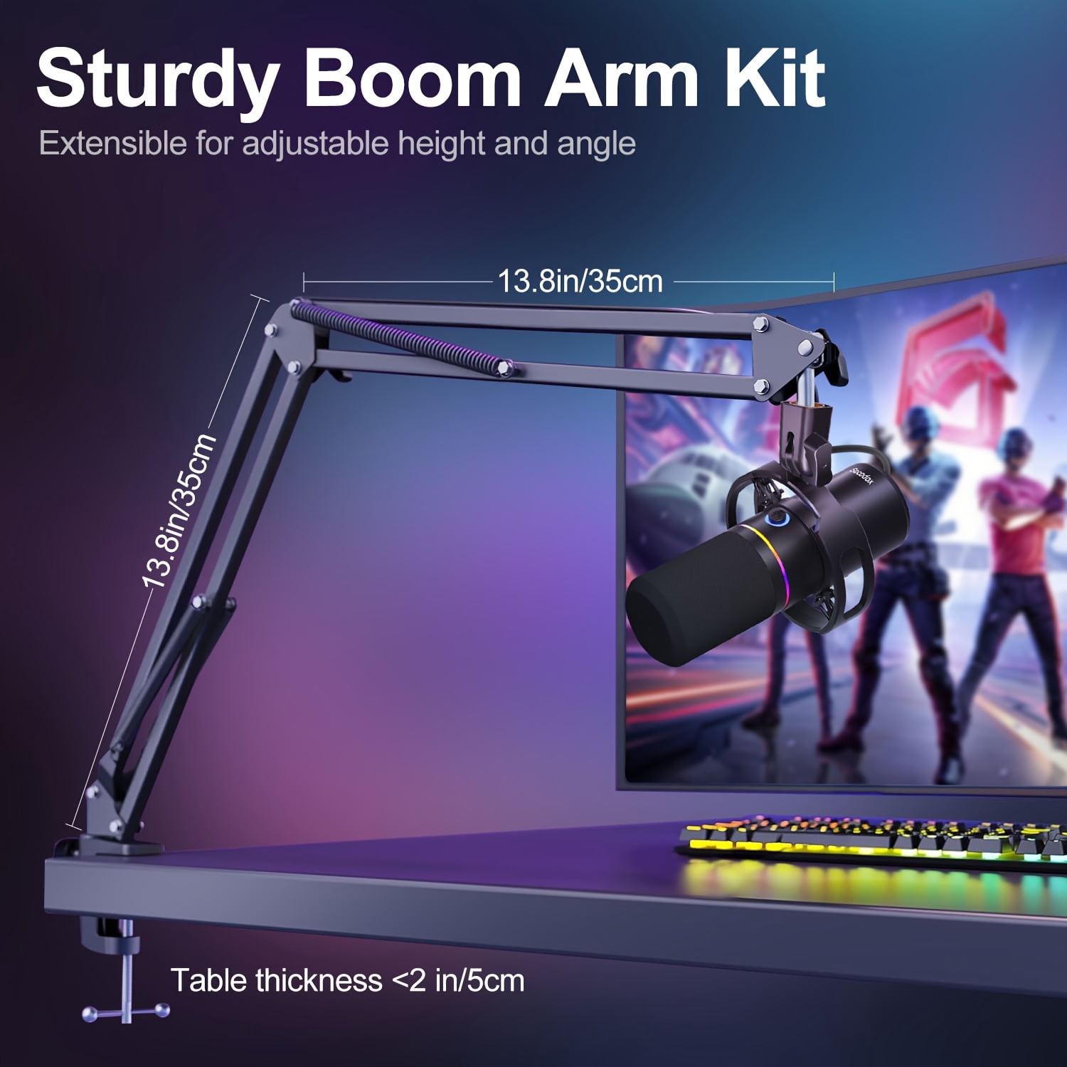 General  XLR/USB Dynamic Microphone Kit, RGB Podcast Mic with Software, Mute, Gain Knob, Volume Control, Boom Arm for Streaming, Gaming, Voice-Over, Recording- Black