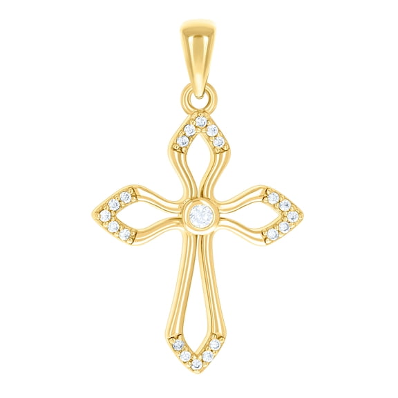 925 Sterling Silver Yellow-tone Unisex Cubic Zirconia Cross Religious Charm Pendant Necklace 24x12.4mm Wide Pendant for