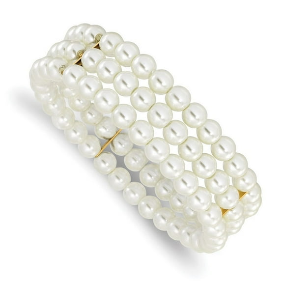 Gold tone Cultura Glass Pearl Stretch Bracelet Measures 19mm Wide - Stretch Bracelet for Women
