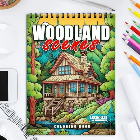 LBKHOUSE Woodland Scene Coloring Book for Adult Spiral Bound Soft Cover
