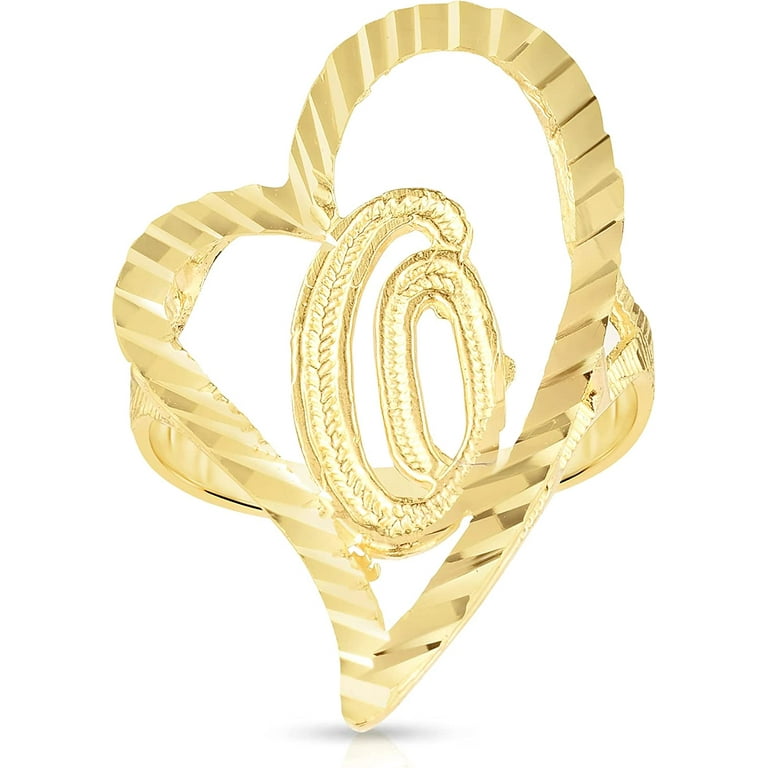 Floreo 10k Yellow Gold A Z Cursive Letter and Heart Initial Ring