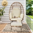 thumbnail image 2 of UHOMEPRO Oversized Wicker Egg Chair with Ottoman, Outdoor Patio Lounge Chair with Thick Cushions, Outdoor Indoor Large Rattan Egg Chair for Bedroom Patio Balcony Front Porch Garden, Beige, 2 of 7
